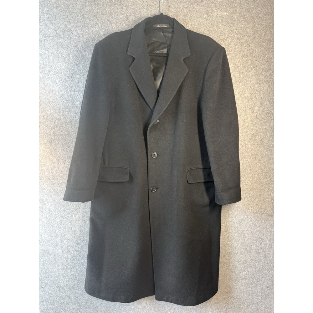 Vintage Mens 46R 100% Pure Cashmere Overcoat Topcoat Black Made in England Long